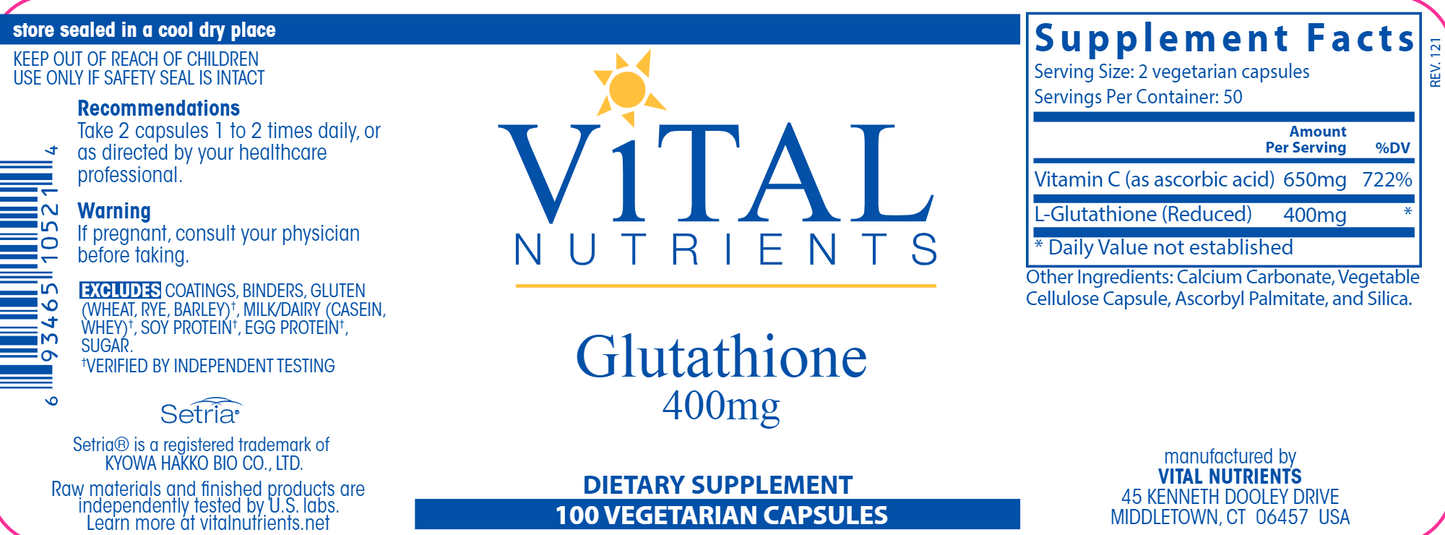 Glutathione 400mg (2 capsules) - 100 Capsules