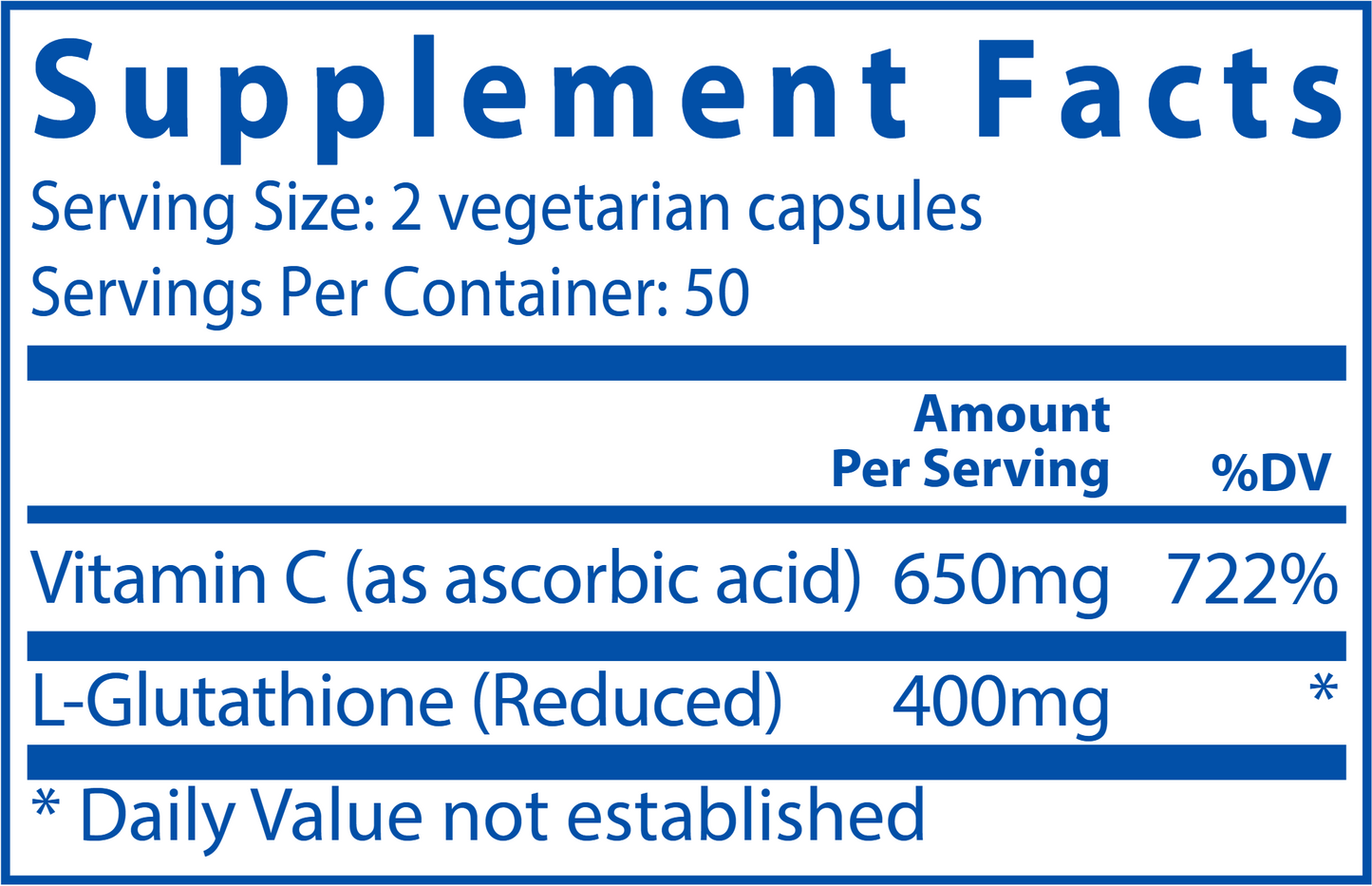 Glutathione 400mg (2 capsules) - 100 Capsules