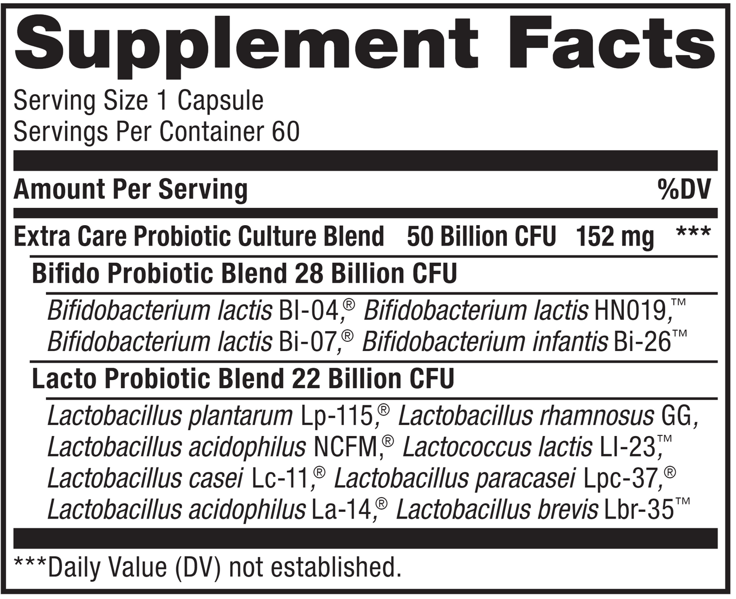 Extra Care Digestive Probiotic 50 Billion CFU - 60 Capsules