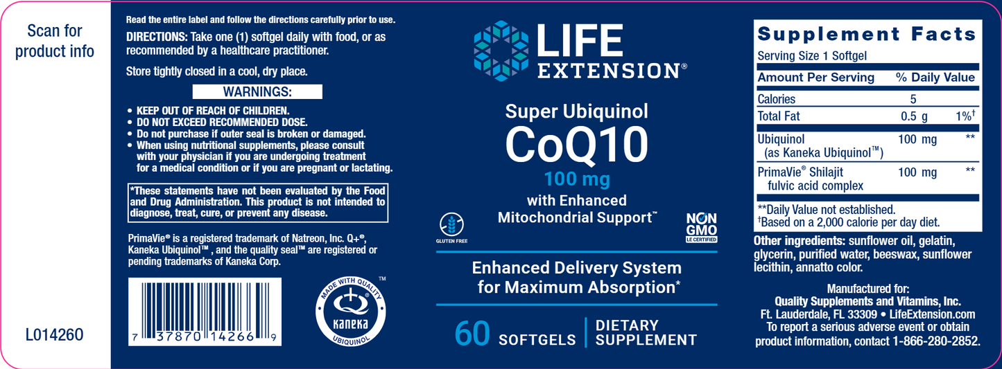 Super Ubiquinol CoQ10 100mg (Mitochondrial Support) - 60 Capsules